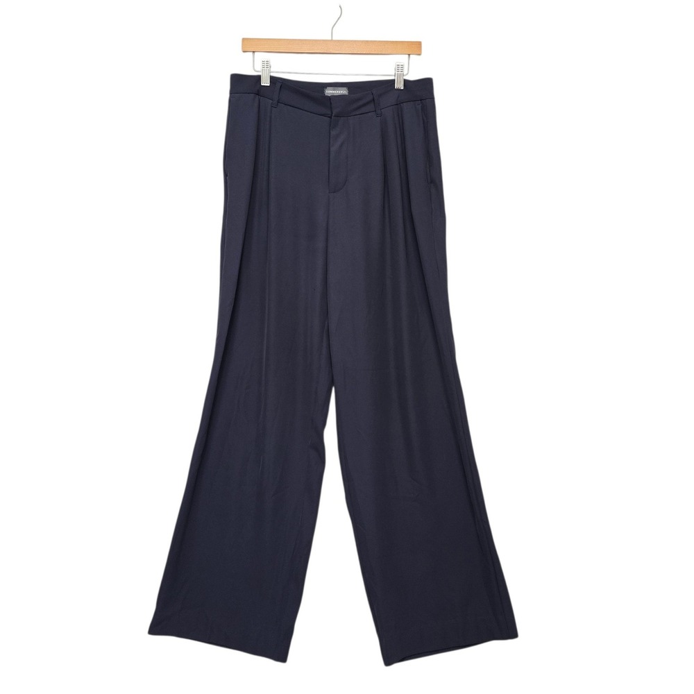 Summersalt Navy Blue Wide Leg Pleated Trousers High Rise Pants Size 10 RN 174726